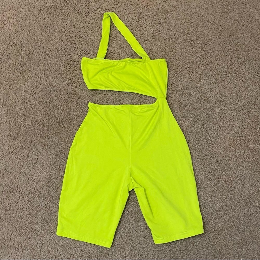 Neon Green Yellow One Shoulder Bodycon Romper